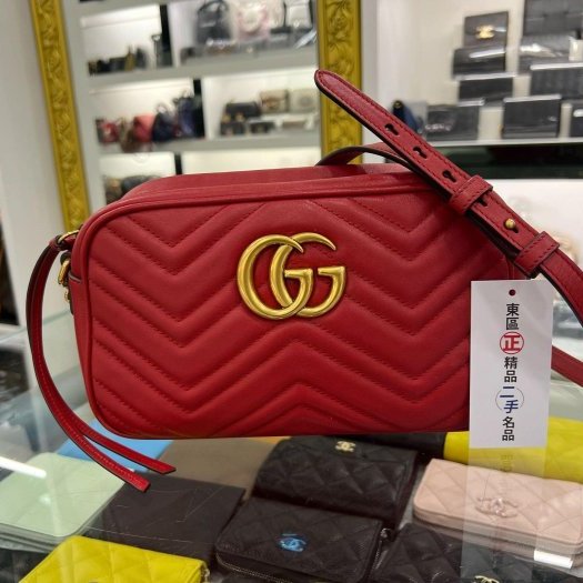 東區正精品㊣ GUCCI 447632 GG Marmont 紅色復古風相機包斜背包 RA-0
