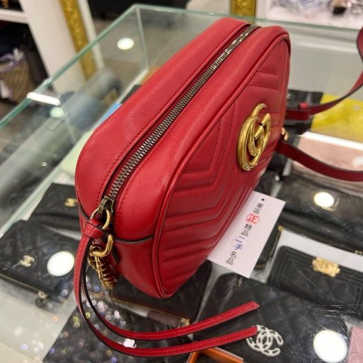 東區正精品㊣ GUCCI 447632 GG Marmont 紅色復古風相機包斜背包 RA-2