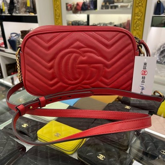 東區正精品㊣ GUCCI 447632 GG Marmont 紅色復古風相機包斜背包 RA-5