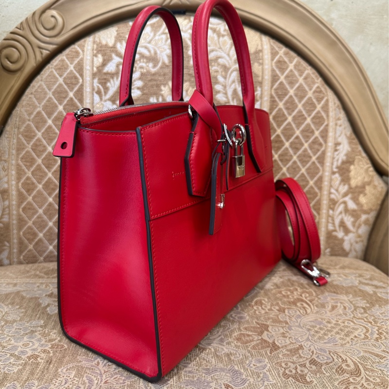 LV 寶石紅牛皮銀釦City Steamer PM手提斜背包M51030-2