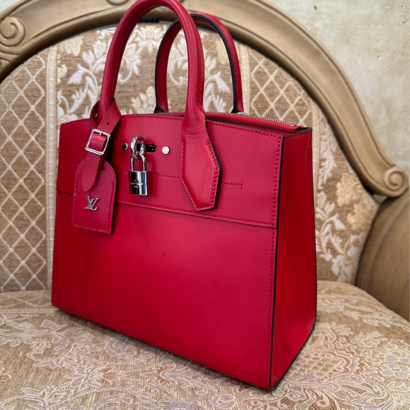 LV 寶石紅牛皮銀釦City Steamer PM手提斜背包M51030-3