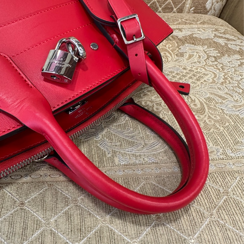 LV 寶石紅牛皮銀釦City Steamer PM手提斜背包M51030-8