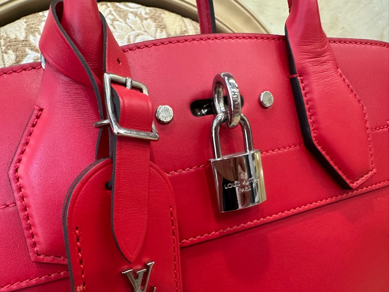 LV 寶石紅牛皮銀釦City Steamer PM手提斜背包M51030-10