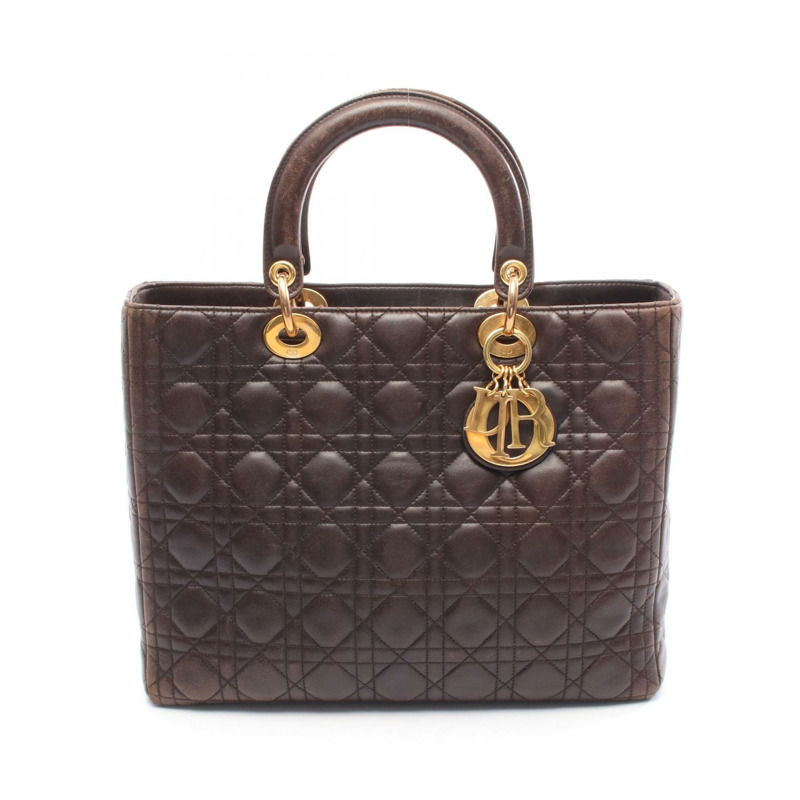 Christian Dior 女士 Dior 大 Cannage 手提包 皮革 棕色 二手女式-0