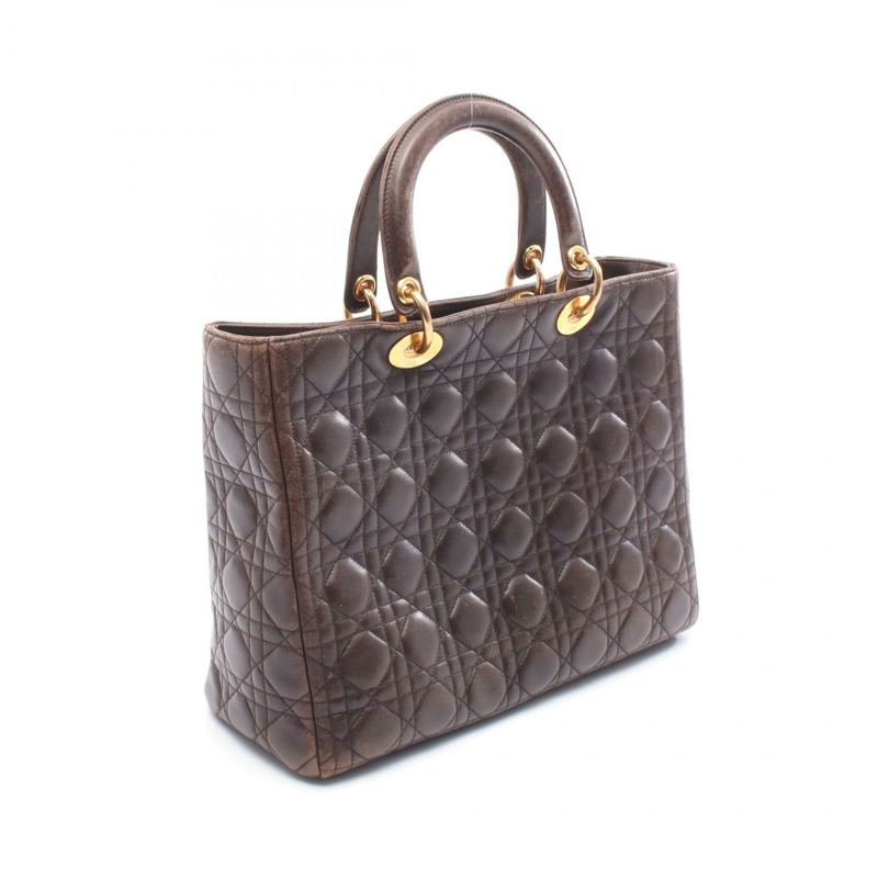 Christian Dior 女士 Dior 大 Cannage 手提包 皮革 棕色 二手女式-1