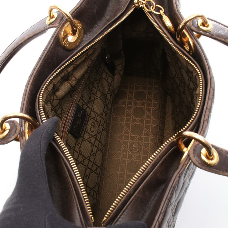 Christian Dior 女士 Dior 大 Cannage 手提包 皮革 棕色 二手女式-2