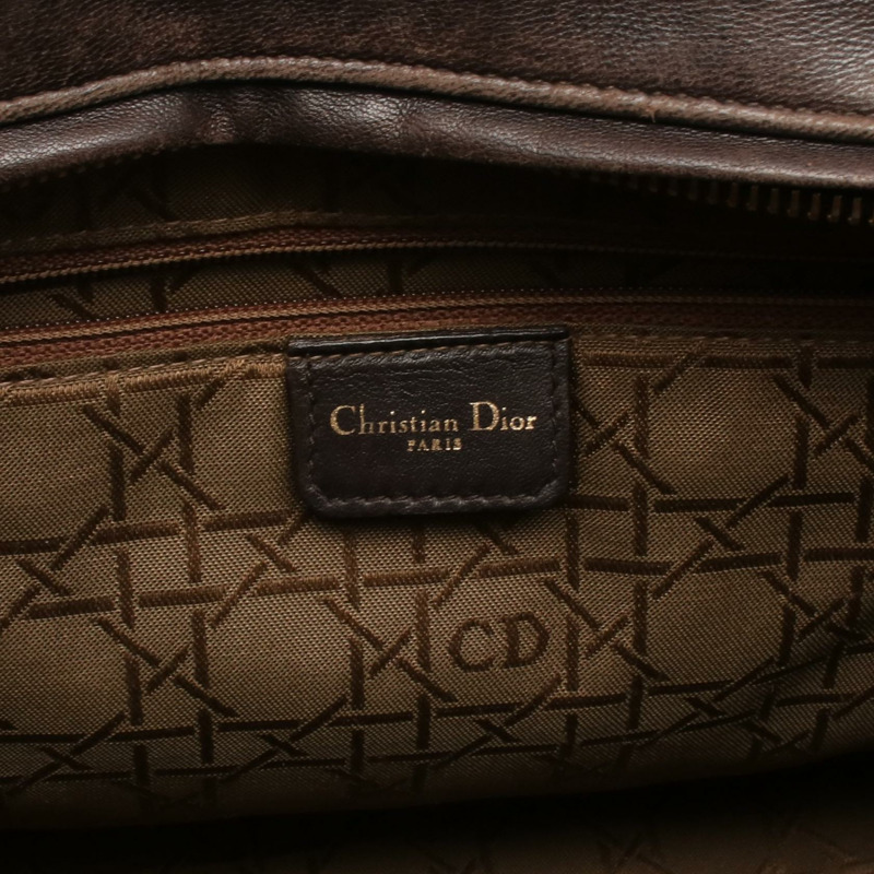 Christian Dior 女士 Dior 大 Cannage 手提包 皮革 棕色 二手女式-3