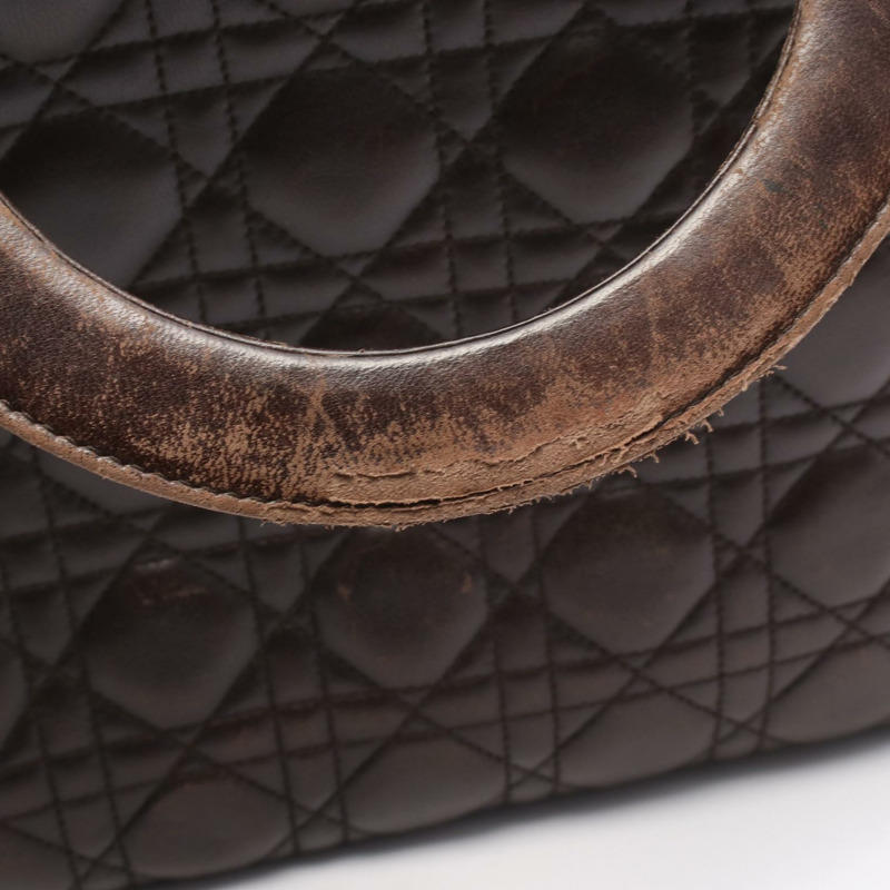 Christian Dior 女士 Dior 大 Cannage 手提包 皮革 棕色 二手女式-4