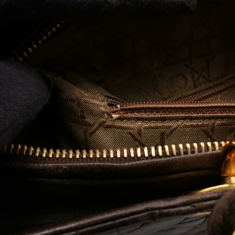 Christian Dior 女士 Dior 大 Cannage 手提包 皮革 棕色 二手女式-5