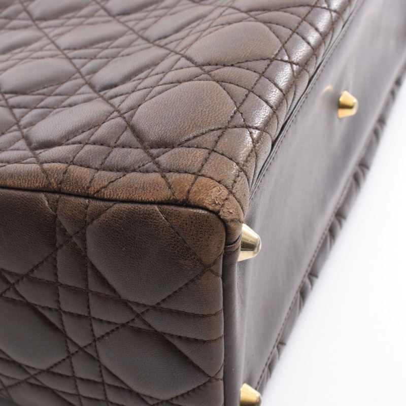 Christian Dior 女士 Dior 大 Cannage 手提包 皮革 棕色 二手女式-6