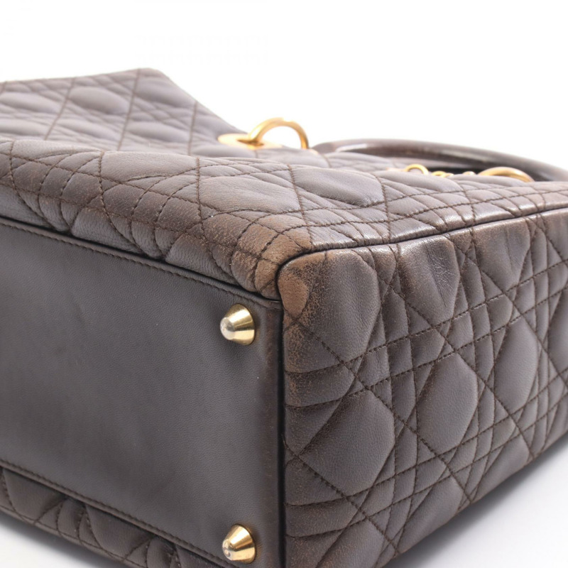 Christian Dior 女士 Dior 大 Cannage 手提包 皮革 棕色 二手女式-7