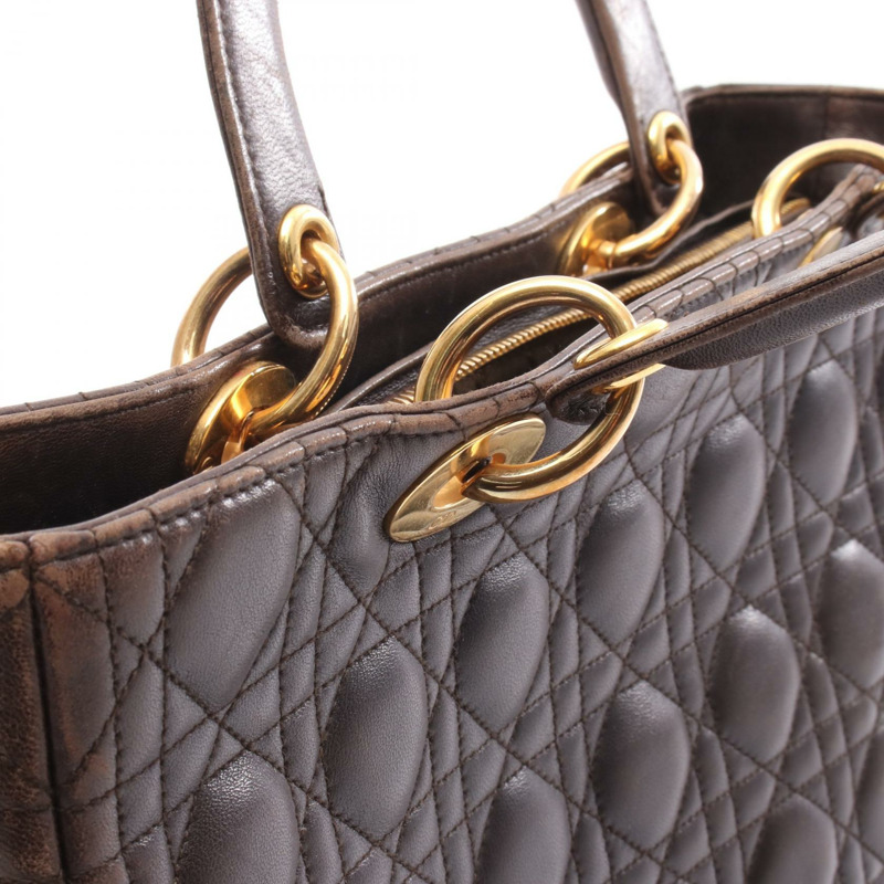 Christian Dior 女士 Dior 大 Cannage 手提包 皮革 棕色 二手女式-10