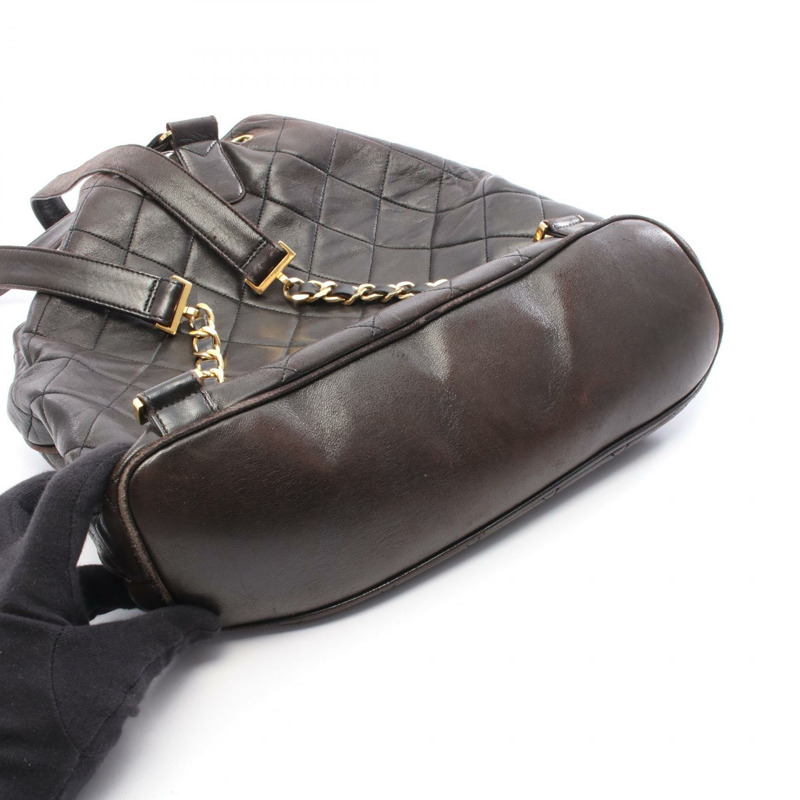 香奈兒 (CHANEL) 絎縫鏈條雙肩包，黑色皮革，金色五金，二手，女士 Coco CC-8