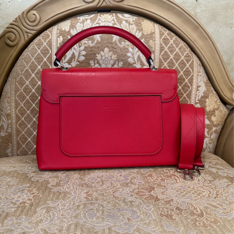 LV 紅牛皮壓紋V字銀釦Very One Handle下蓋手提肩背包M51924-1