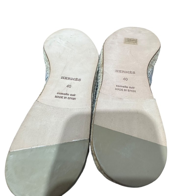 【美收精品】HERMES 銀色皮革拖鞋 4-736-5