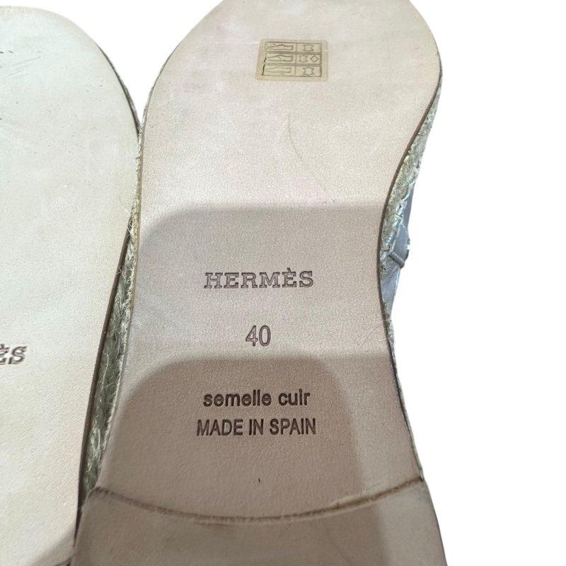 【美收精品】HERMES 銀色皮革拖鞋 4-736-6