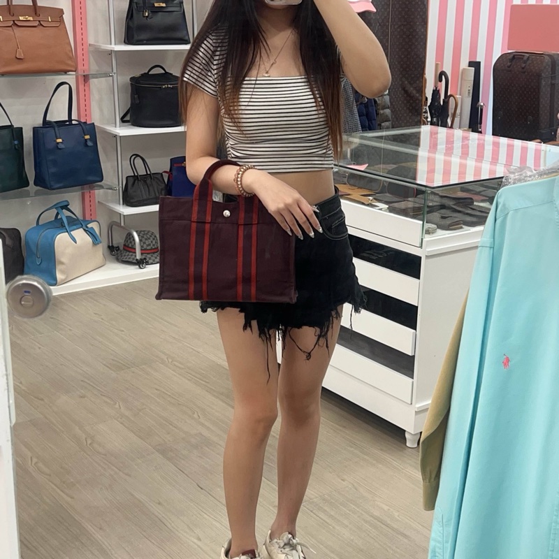 Hermès 酒紅中號帆布手袋-1