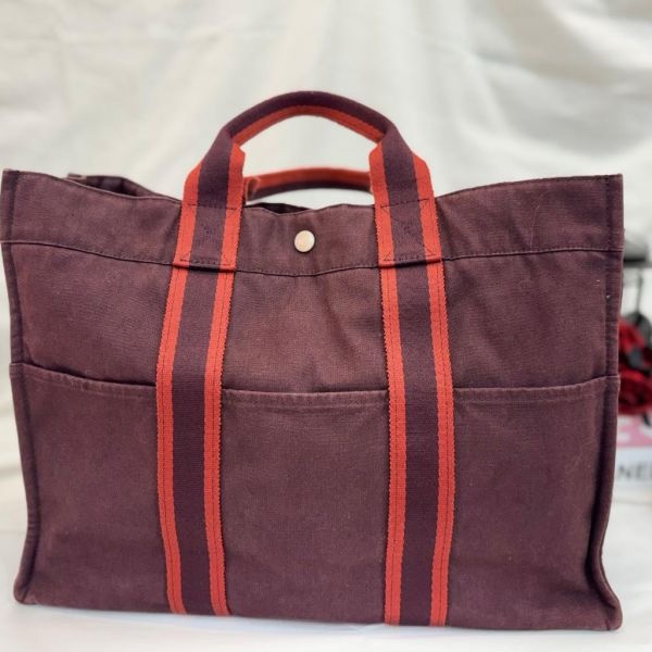 Hermès 酒紅中號帆布手袋-3