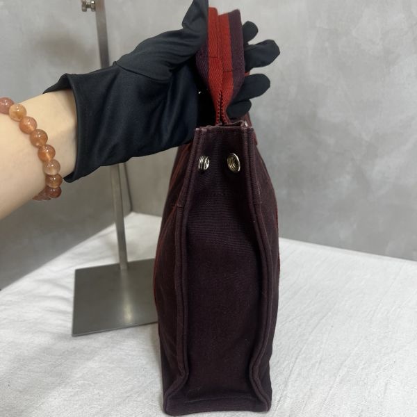 Hermès 酒紅中號帆布手袋-5
