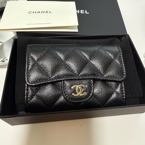💖Chanel CF 翻蓋零錢包卡夾 內有拉鍊💖 黑色金釦 全新