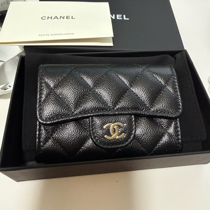 💖Chanel CF 翻蓋零錢包卡夾 內有拉鍊💖 黑色金釦 全新-0