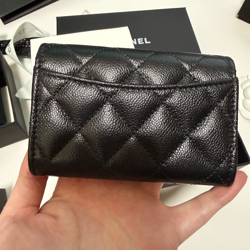 💖Chanel CF 翻蓋零錢包卡夾 內有拉鍊💖 黑色金釦 全新-1