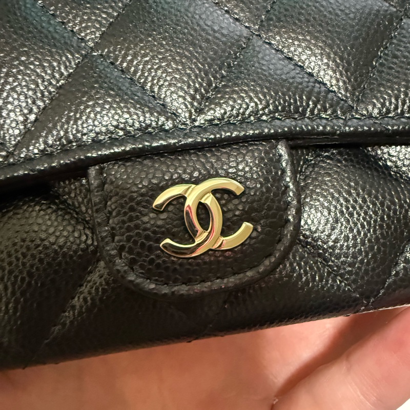 💖Chanel CF 翻蓋零錢包卡夾 內有拉鍊💖 黑色金釦 全新-3