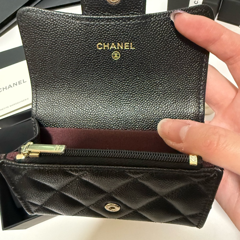💖Chanel CF 翻蓋零錢包卡夾 內有拉鍊💖 黑色金釦 全新-4