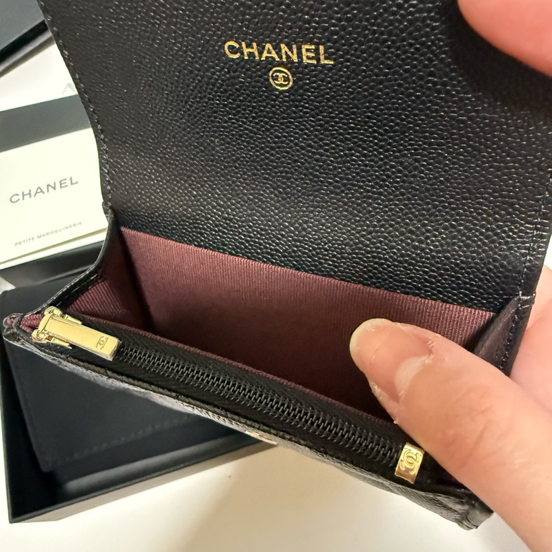 💖Chanel CF 翻蓋零錢包卡夾 內有拉鍊💖 黑色金釦 全新-5