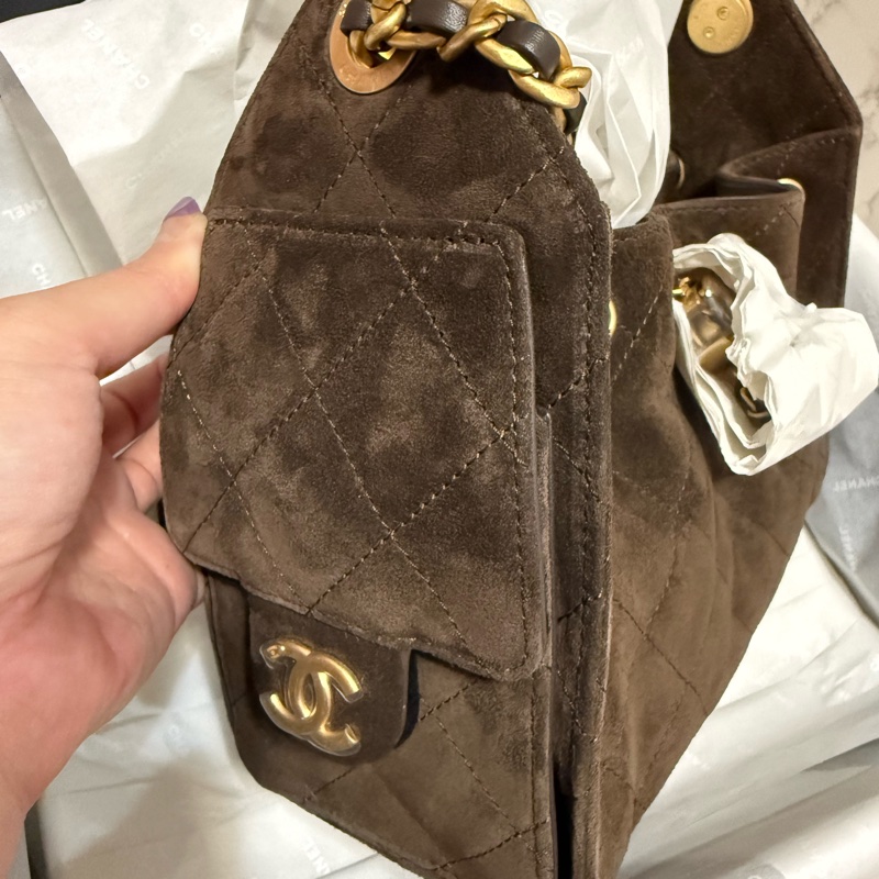 💖Chanel 25bag mini 咖啡色金釦💖 全新全配-9