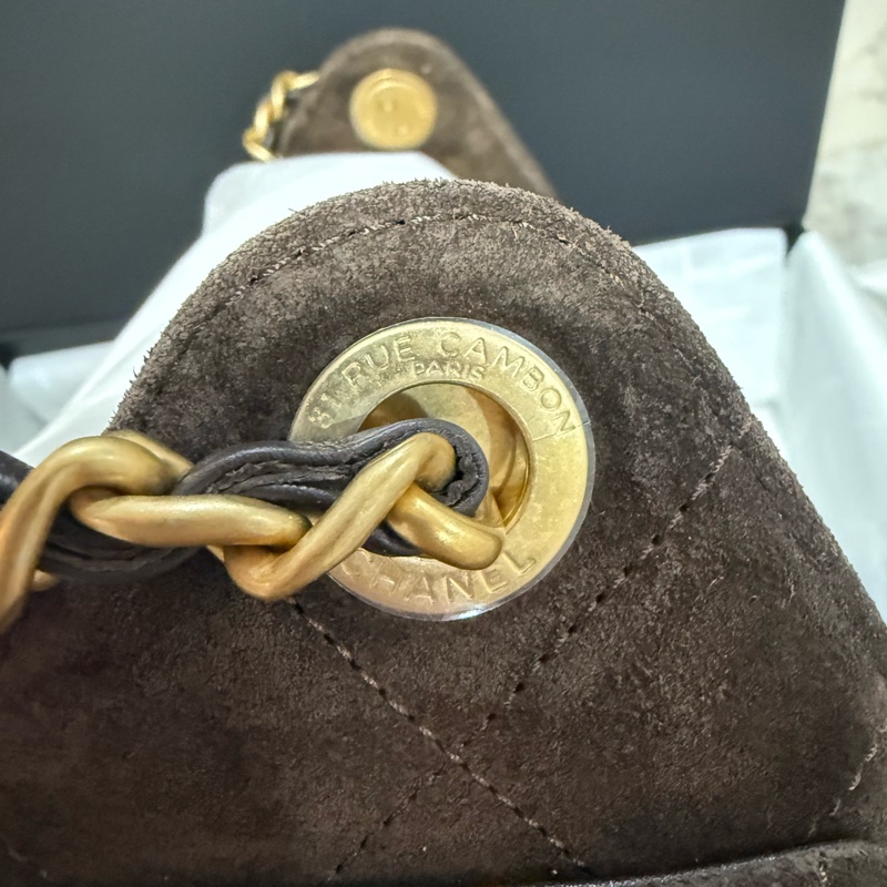 💖Chanel 25bag mini 咖啡色金釦💖 全新全配-12