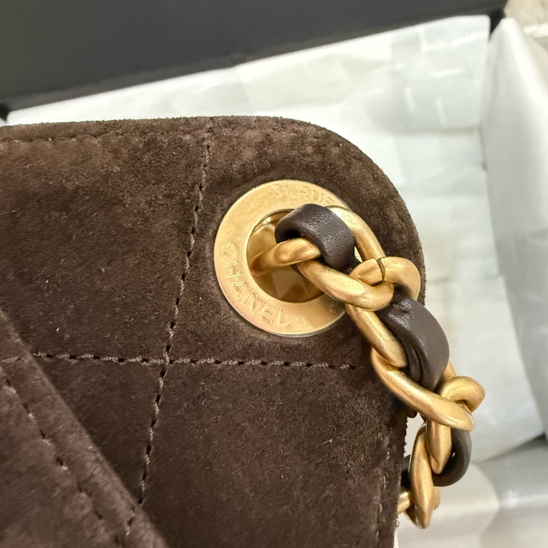 💖Chanel 25bag mini 咖啡色金釦💖 全新全配-13
