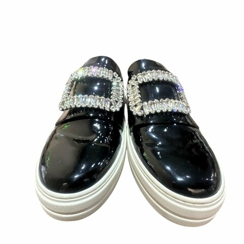 【美收精品】ROGER VIVIER黑色矽膠皮鑲鑽平底鞋 4-710