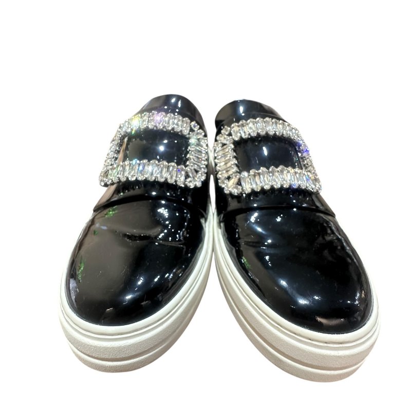 【美收精品】ROGER VIVIER黑色矽膠皮鑲鑽平底鞋 4-710-0