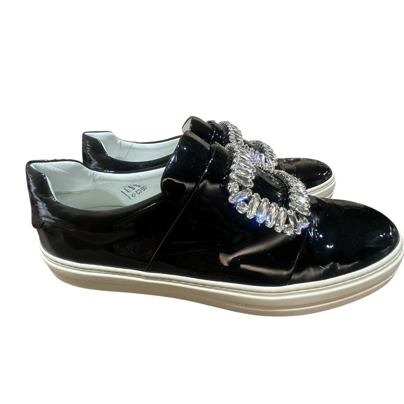 【美收精品】ROGER VIVIER黑色矽膠皮鑲鑽平底鞋 4-710-1