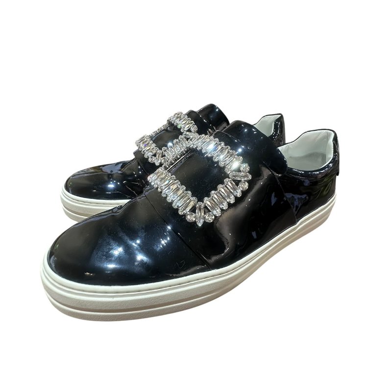 【美收精品】ROGER VIVIER黑色矽膠皮鑲鑽平底鞋 4-710-2