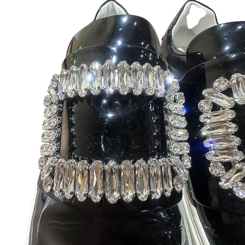 【美收精品】ROGER VIVIER黑色矽膠皮鑲鑽平底鞋 4-710-4