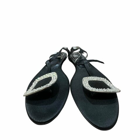 【美收精品】ROGER VIVIER黑色矽膠皮鑲鑽平底鞋 4-710