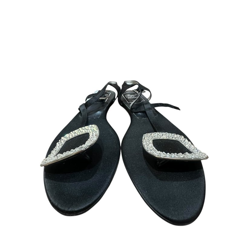 【美收精品】ROGER VIVIER黑色矽膠皮鑲鑽平底鞋 4-710-0