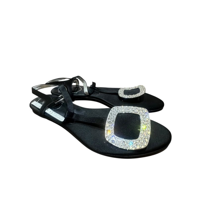 【美收精品】ROGER VIVIER黑色矽膠皮鑲鑽平底鞋 4-710-1