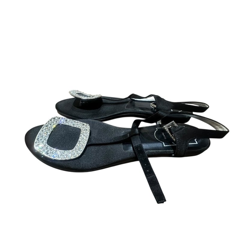 【美收精品】ROGER VIVIER黑色矽膠皮鑲鑽平底鞋 4-710-2