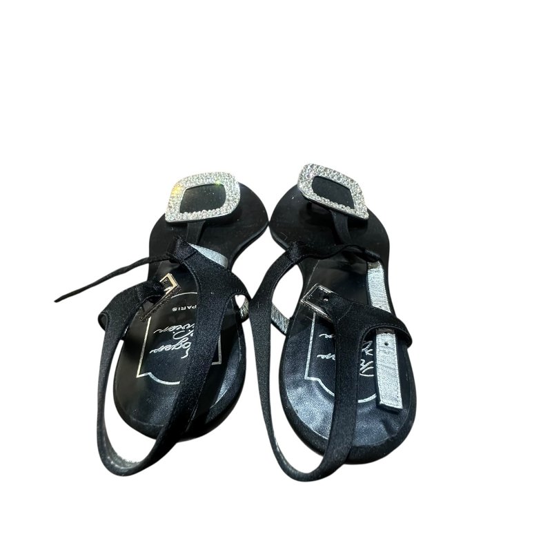 【美收精品】ROGER VIVIER黑色矽膠皮鑲鑽平底鞋 4-710-3