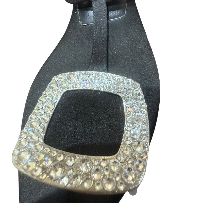 【美收精品】ROGER VIVIER黑色矽膠皮鑲鑽平底鞋 4-710-5