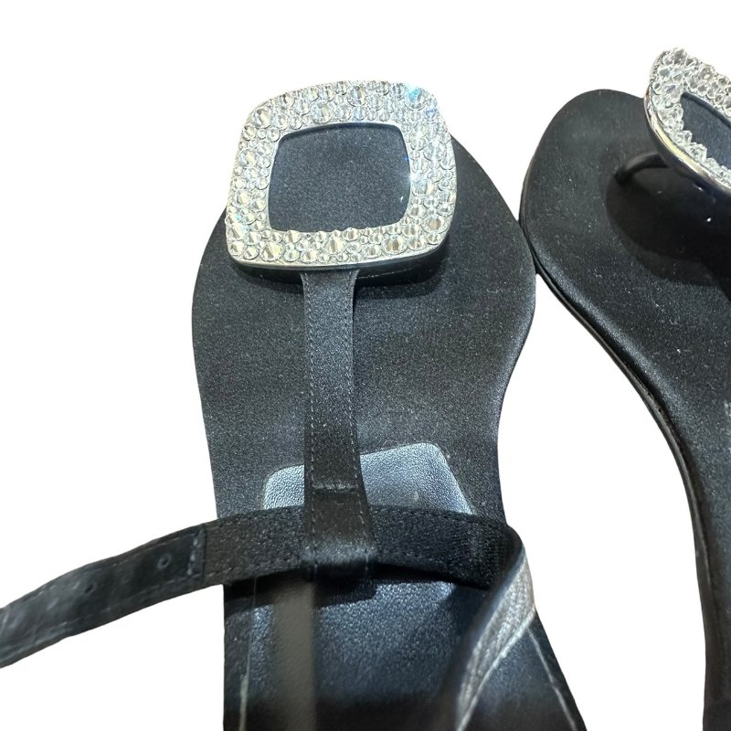 【美收精品】ROGER VIVIER黑色矽膠皮鑲鑽平底鞋 4-710-12