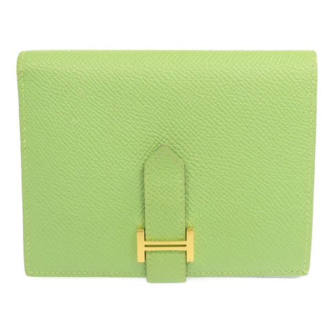 HERMES Epsom皮革Bearn Wallet金扣錢包Vert Criquet