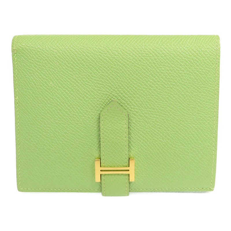 HERMES Epsom皮革Bearn Wallet金扣錢包Vert Criquet-0