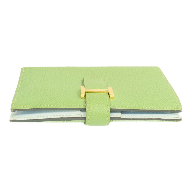 HERMES Epsom皮革Bearn Wallet金扣錢包Vert Criquet-6
