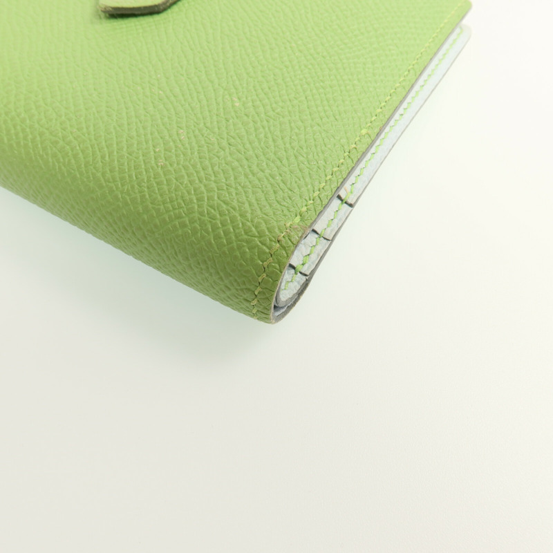 HERMES Epsom皮革Bearn Wallet金扣錢包Vert Criquet-10