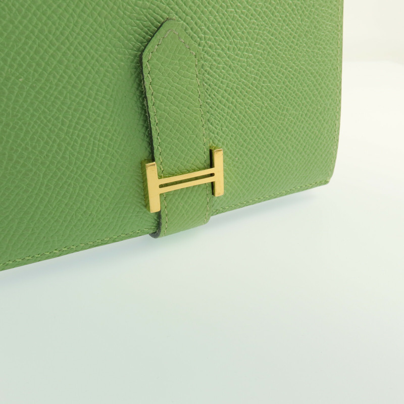 HERMES Epsom皮革Bearn Wallet金扣錢包Vert Criquet-12