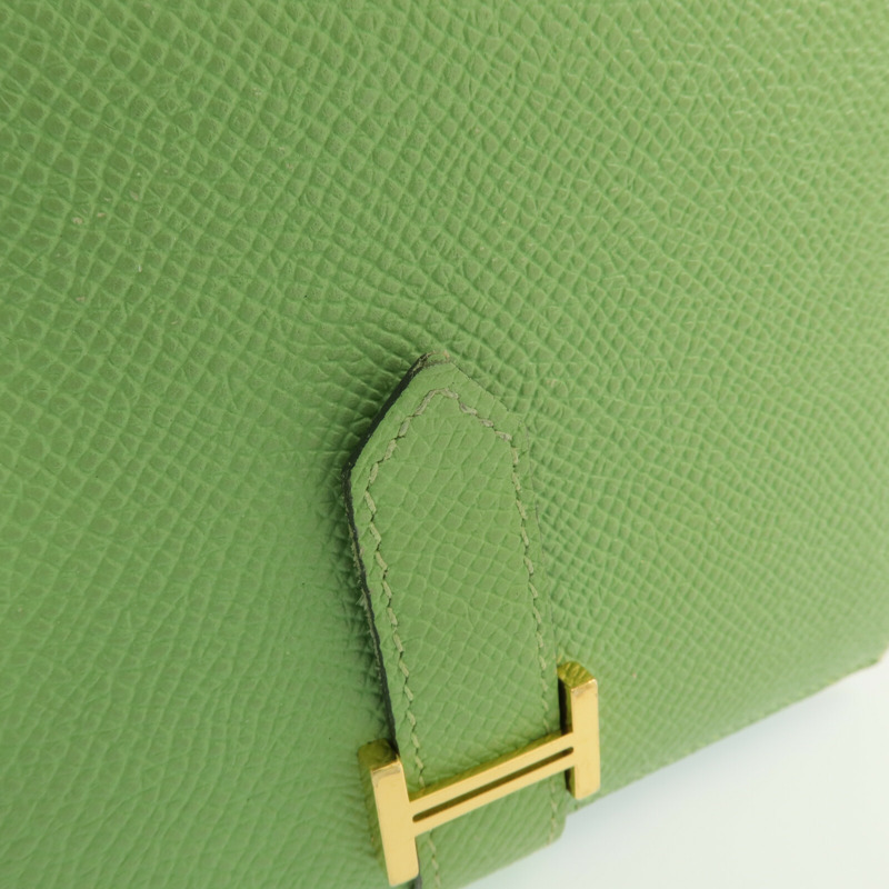HERMES Epsom皮革Bearn Wallet金扣錢包Vert Criquet-13